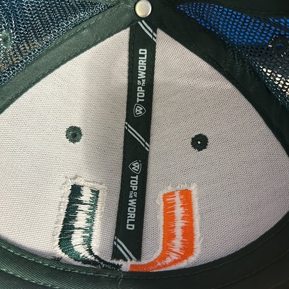 NWOT Men’s Top of the World Miami Hurricanes Zephyr Spellout Logo SnapBack Hat - Picture 5 of 7